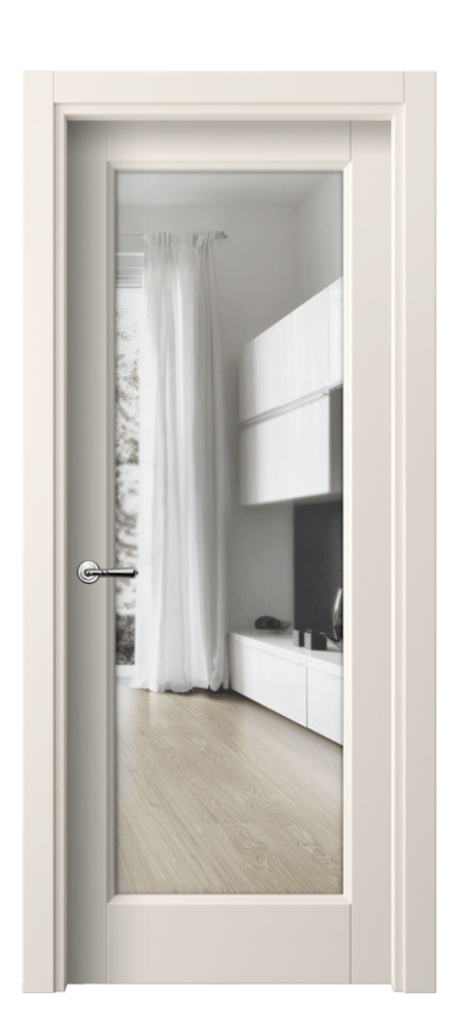 Межкомнатная дверь Галант 1402 ПЭТ кремово-белый Прозрачное стекло Цена 29560 ₽ | Volhovec