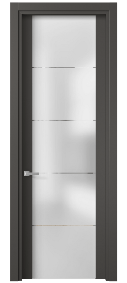 Межкомнатная дверь Планум 4114 ПЭТ графитовый Сатинированное стекло с гравировкой «КВАДРО», триплекс Цена 32790 ₽ | Volhovec