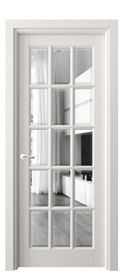 Межкомнатная дверь Lignum 0708 Бук пудровый белый Двустороннее зеркало с фацетом, триплекс Цена 130830 ₽ | Volhovec