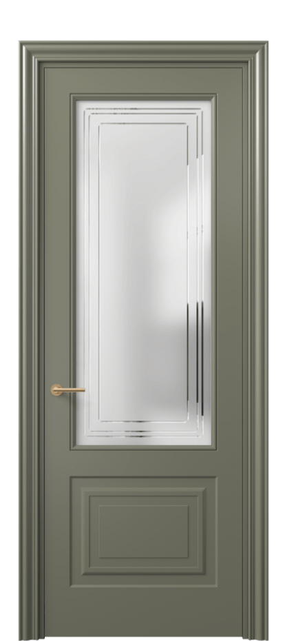 Межкомнатная дверь Mascot 8452 Матовый оливковый тёмный Сатинированное стекло с гравировкой "Грани", триплекс Цена 73460 ₽ | Volhovec
