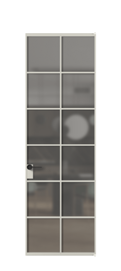 Алюминиевая дверь АЛПЛ040.05 Алюминий тёплый серый Сатинированное серое стекло, триплекс Цена 156940  | Volhovec