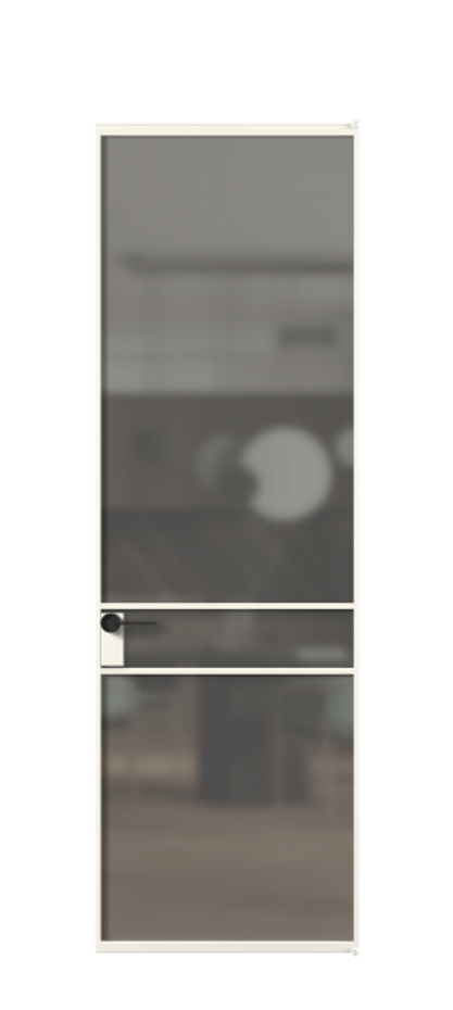 Алюминиевая дверь АЛПЛ040.02 Алюминий пудровый белый Сатинированное серое стекло, триплекс Цена 150960  | Volhovec