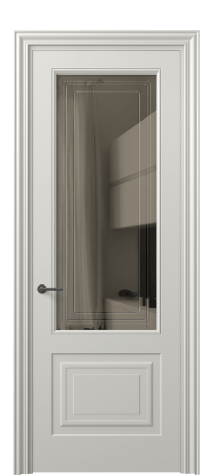 Межкомнатная дверь Mascot 8452 Матовый тёплый серый Прозрачное бронзовое стекло с гравировкой "Грани", триплекс Цена 69959 ₽ | Volhovec