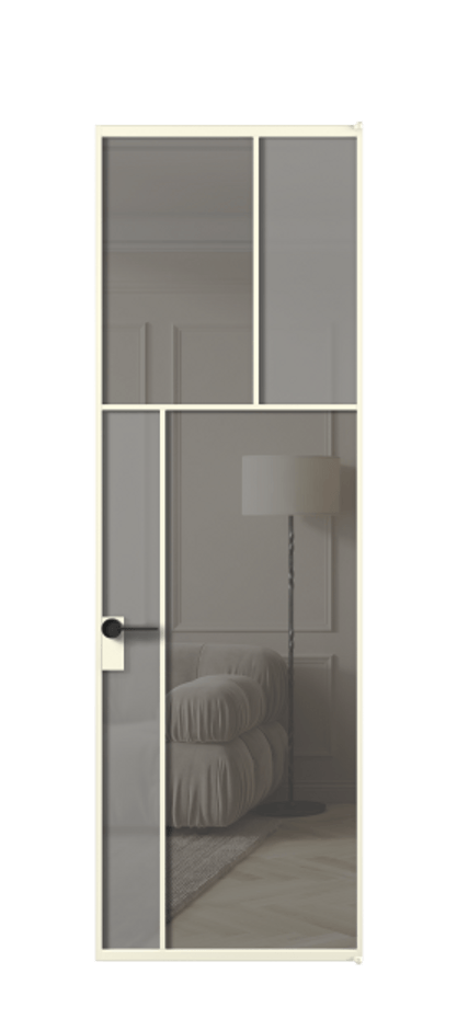 Межкомнатная дверь Mosaic АЛПЛ041.22 Алюминий молочно-белый Сатинированное серое стекло, триплекс, 6 мм + Прозрачное серое стекло, триплекс Цена 173220 ₽ | Volhovec