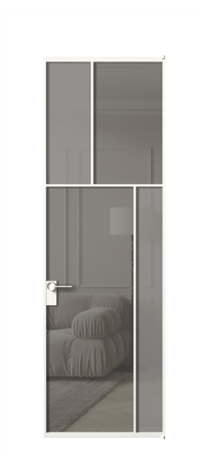 Межкомнатная дверь Mosaic АЛПЛ041.23 Алюминий Белый Сатинированное серое стекло, триплекс, 6 мм + Прозрачное серое стекло, триплекс Цена 167130 ₽ | Volhovec