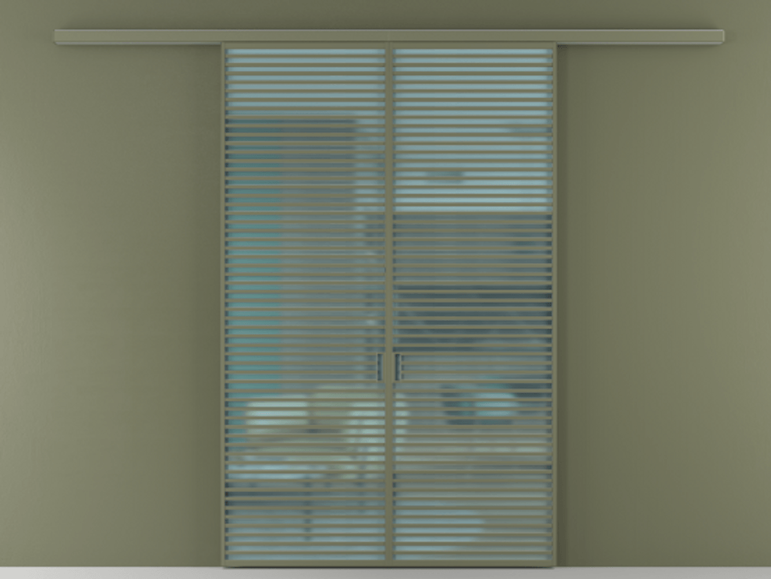 Перегородка Формато вдоль стены 2 створки АЛПР 040.07 Алюминий оливковый тёмный Сатинированное голубое стекло, триплекс Цена 359570 ₽ | Volhovec