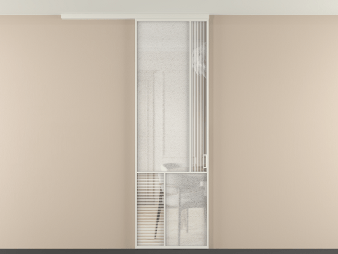 Перегородка Мозаик вдоль стены на потолок 1 створка АЛПР 041.21 Алюминий Белый Рифлёное стекло "Дюна", триплекс, 6 мм + Фактурное стекло "Лёд", триплекс. Скрытый короб БЕЛ Цена 144440 ₽ . Фабрика дверей Волховец 8 (800) 551 43 19 Перегородка Мозаик вдоль стены на потолок 1 створка АЛПР 041.21 Алюминий Белый Рифлёное стекло "Дюна", триплекс, 6 мм + Фактурное стекло "Лёд", триплекс Цена 144440 ₽ | Volhovec