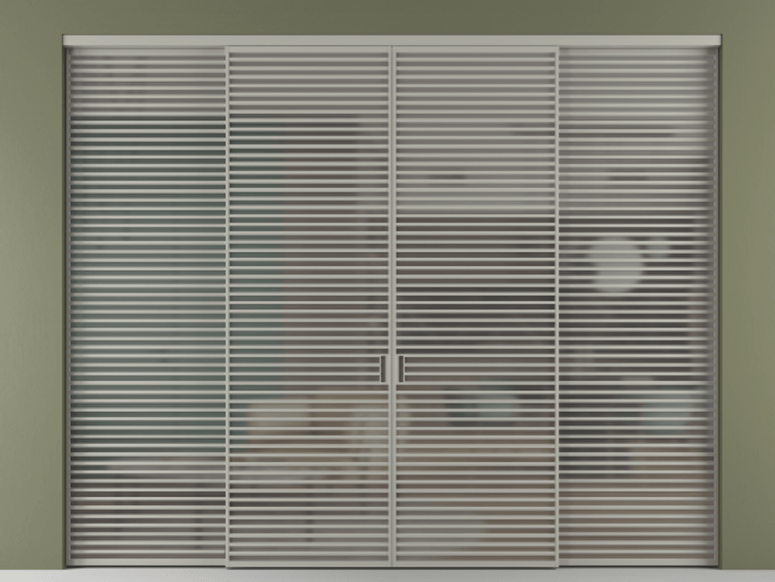 Перегородка Formato внутри проёма четырёхстворчатая АЛПР 040.07 Алюминий нейтральный серый Сатинированное серое стекло, триплекс Цена 828660 ₽  | Volhovec