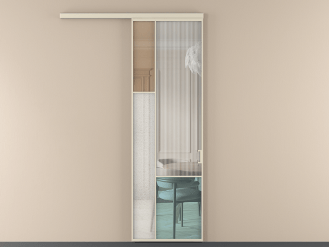 Перегородка Mosaic вдоль стены одностворчатая АЛПР 041.13 Алюминий бежево-серый Комбинация стекол Группы 1 и Группы 3 Цена 150180 ₽ | Volhovec