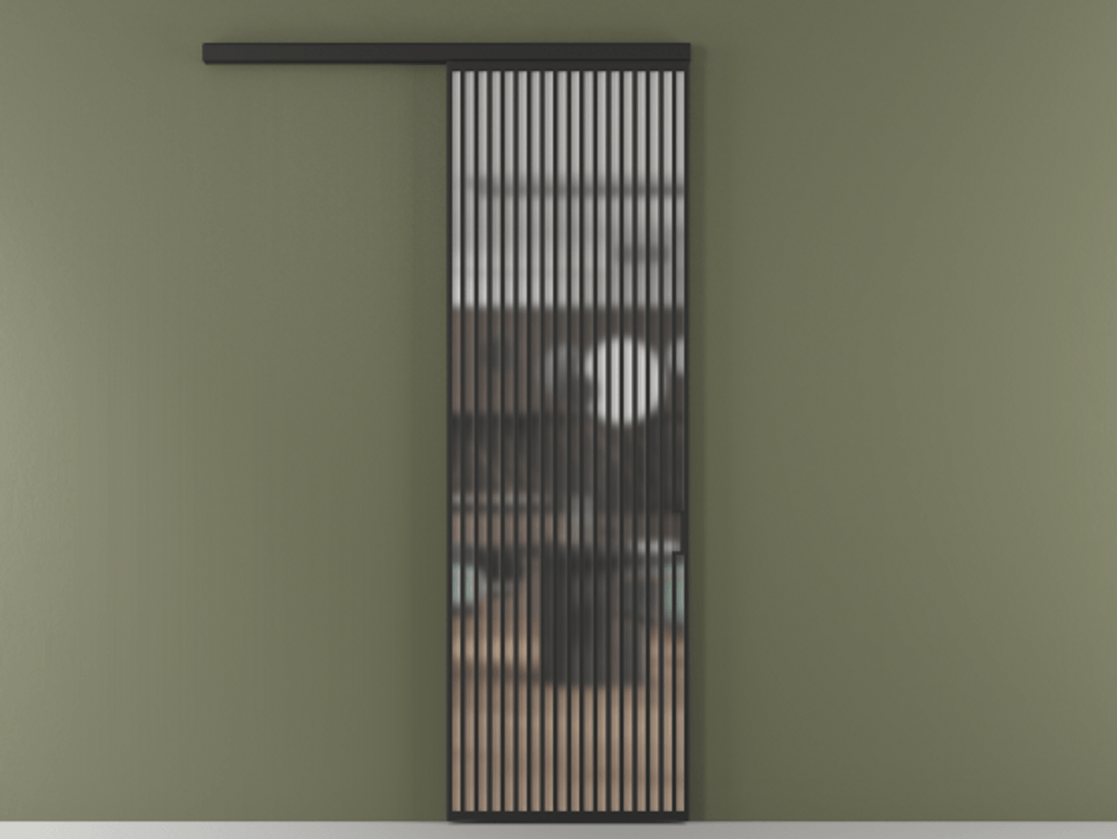 Перегородка Formato вдоль стены одностворчатая АЛПР 040.06 Алюминий Черный Сатинированное стекло "Matelux Crystal Vision", калёное, матовое, каленое 6 мм Цена 228380 ₽  | Volhovec