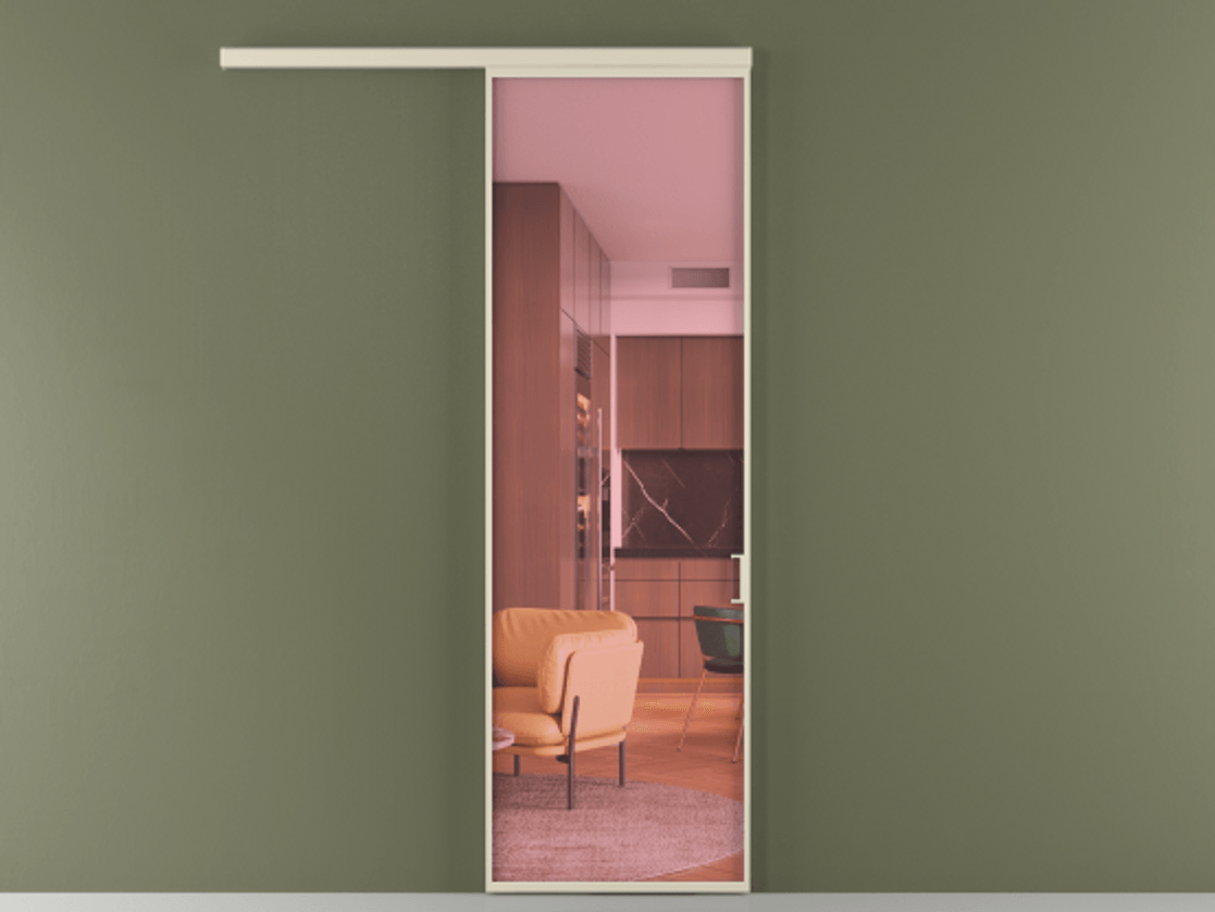 Перегородка Формато вдоль стены 1 створка АЛПР 040.01 Алюминий бежево-серый Прозрачное розовое стекло, триплекс Цена 103190 ₽  | Volhovec