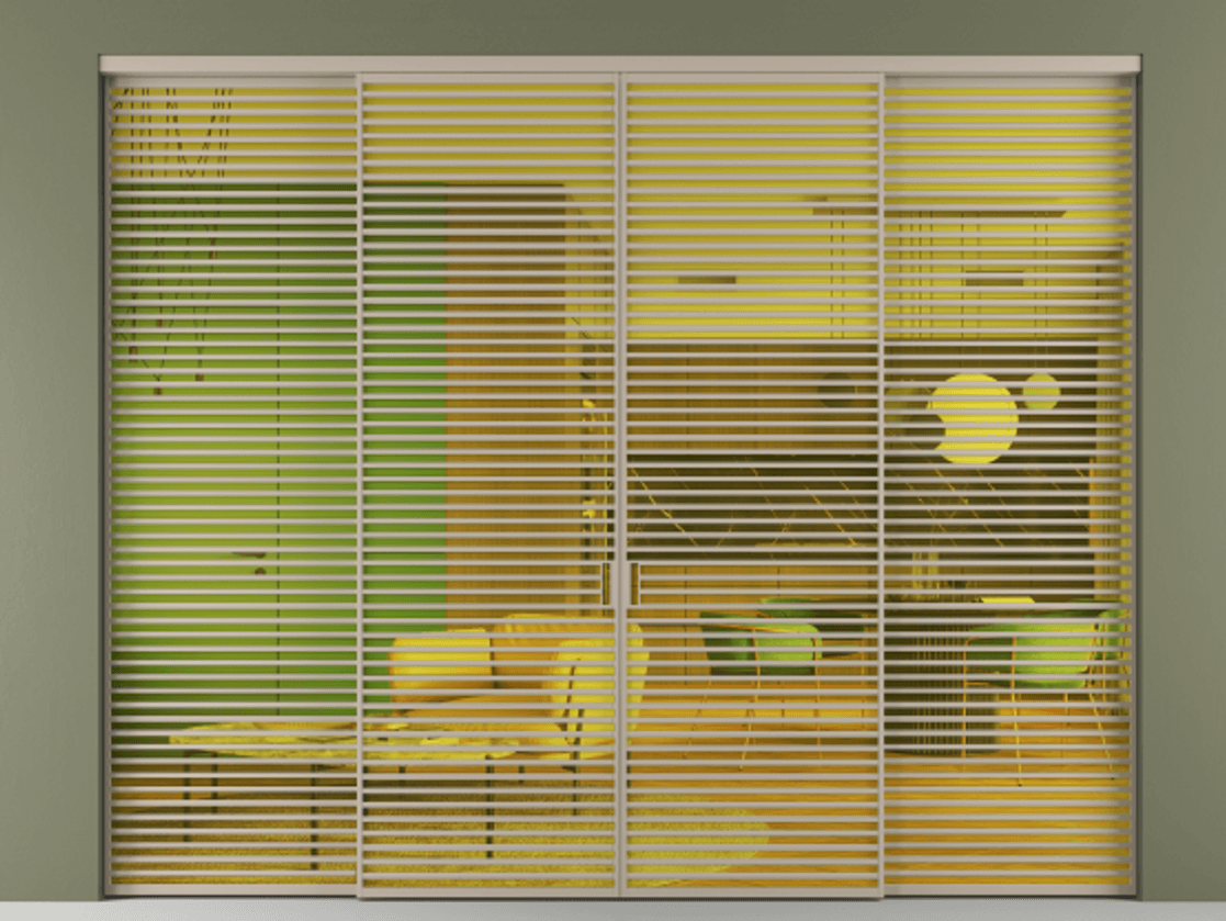 Перегородка Формато внутри проёма 4 створки АЛПР 040.07 Алюминий бисквитный Прозрачное жёлтое стекло, триплекс Цена 646910 ₽  | Volhovec