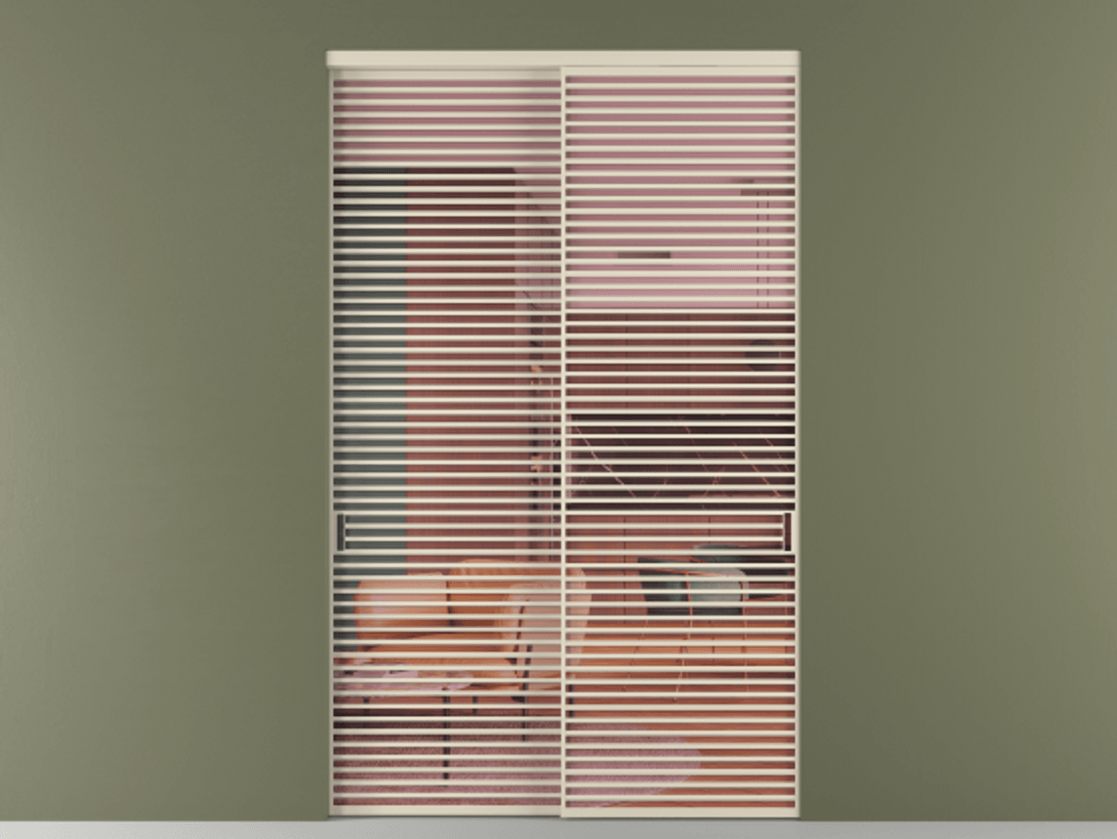 Межкомнатная дверь New Перегородка Formato внутри проёма двустворчатая АЛПР 040.07 Алюминий бежево-серый Прозрачное розовое стекло, триплекс Цена 691220  | Volhovec