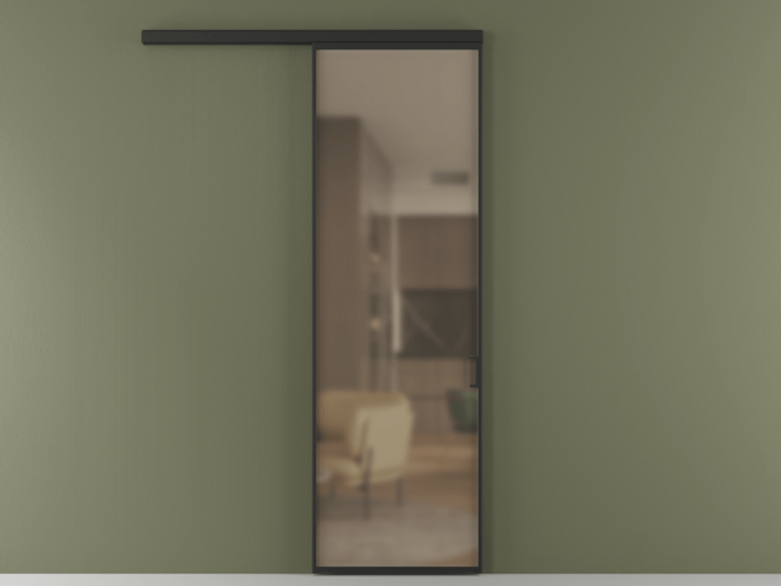 Перегородка Formato вдоль стены одностворчатая АЛПР 040.01 Алюминий Черный Сатинированное бронзовое стекло, триплекс Цена 116550 ₽  | Volhovec