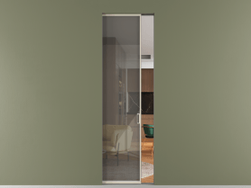 Алюминевая перегородка skr1_01_ Алюминий бежево-серый Stopsol Grey прозрачное. Цвет Алюминий бежево-серый. Материал Алюминий в эмали. Коллекция Перегородка Formato скрытый пенал одностворчатая. Картинка.