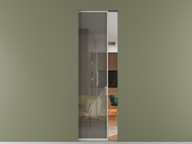 Алюминевая перегородка skr1_01_ Алюминий тёплый серый Stopsol Grey прозрачное. Цвет Алюминий тёплый серый. Материал Алюминий в эмали. Коллекция Перегородка Formato скрытый пенал одностворчатая. Картинка.