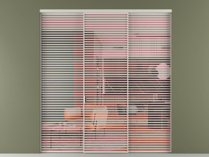 Алюминевая перегородка vn1+2_07_ Алюминий тёплый серый Прозрачное розовое стекло, триплекс, 6мм. Цвет Алюминий тёплый серый. Материал Алюминий в эмали. Коллекция Перегородка Formato внутри проёма трёхстворчатая. Картинка.