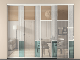 Алюминевая перегородка vntl4_7 Алюминий светло-серый Четыре стекла. Цвет Алюминий светло-серый. Материал Алюминий в эмали. Коллекция Перегородка Mosaic внутри проёма телескопик синхро 3. Картинка.