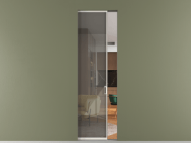 Алюминевая перегородка skr1_01_ Алюминий пудровый белый Stopsol Grey прозрачное. Цвет Алюминий пудровый белый. Материал Алюминий в эмали. Коллекция Перегородка Formato скрытый пенал одностворчатая. Картинка.