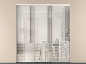 Алюминевая перегородка vnt3_1 БЕЛ. Цвет Алюминий Белый. Материал Алюминий. Коллекция Перегородка Mosaic внутри проёма 3 створки с синхронным механизмом. Картинка.