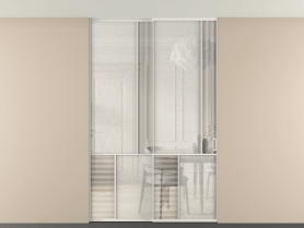 Алюминевая перегородка vntp2_1 БЕЛ. Цвет Алюминий Белый. Материал Алюминий. Коллекция Перегородка Мозаик внутри проёма скрытое крепление в потолок 2 створки. Картинка.