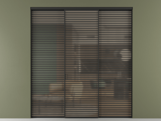 Алюминевая перегородка vn2_07 Бронза сатин триплекс ЧЕР. Цвет Алюминий Черный. Материал Алюминий. Коллекция Перегородка Формато внутри проёма 3 створки. Картинка.